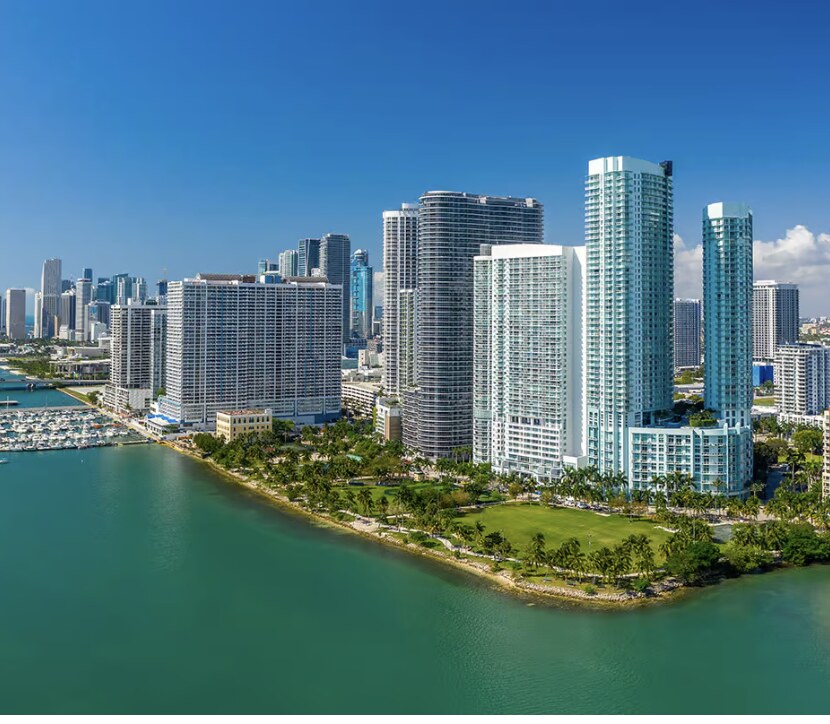 Edgewater towers curving around Biscayne Bay