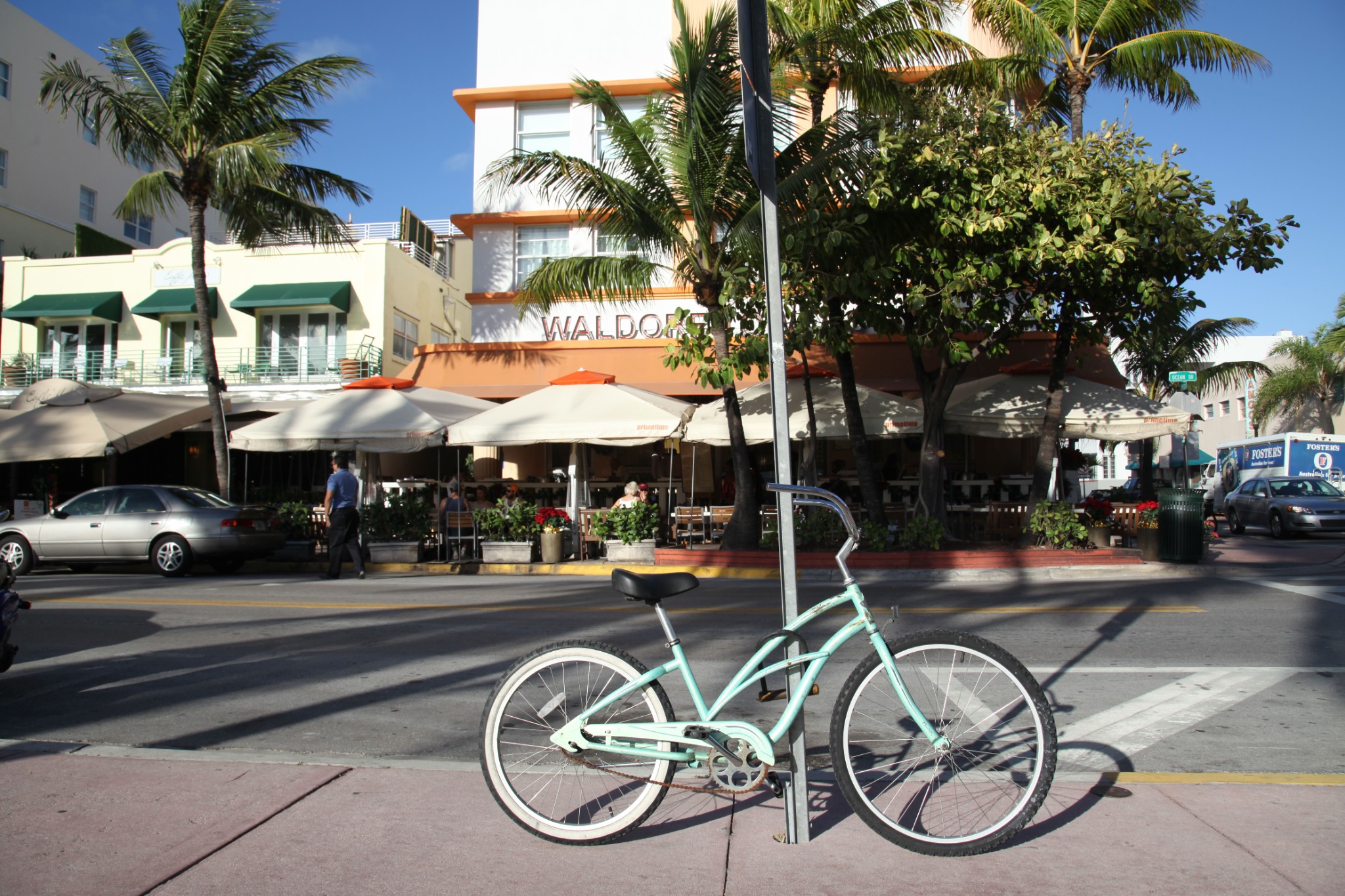 Bicycle outside an Art Deco hotel on Ocean Drive